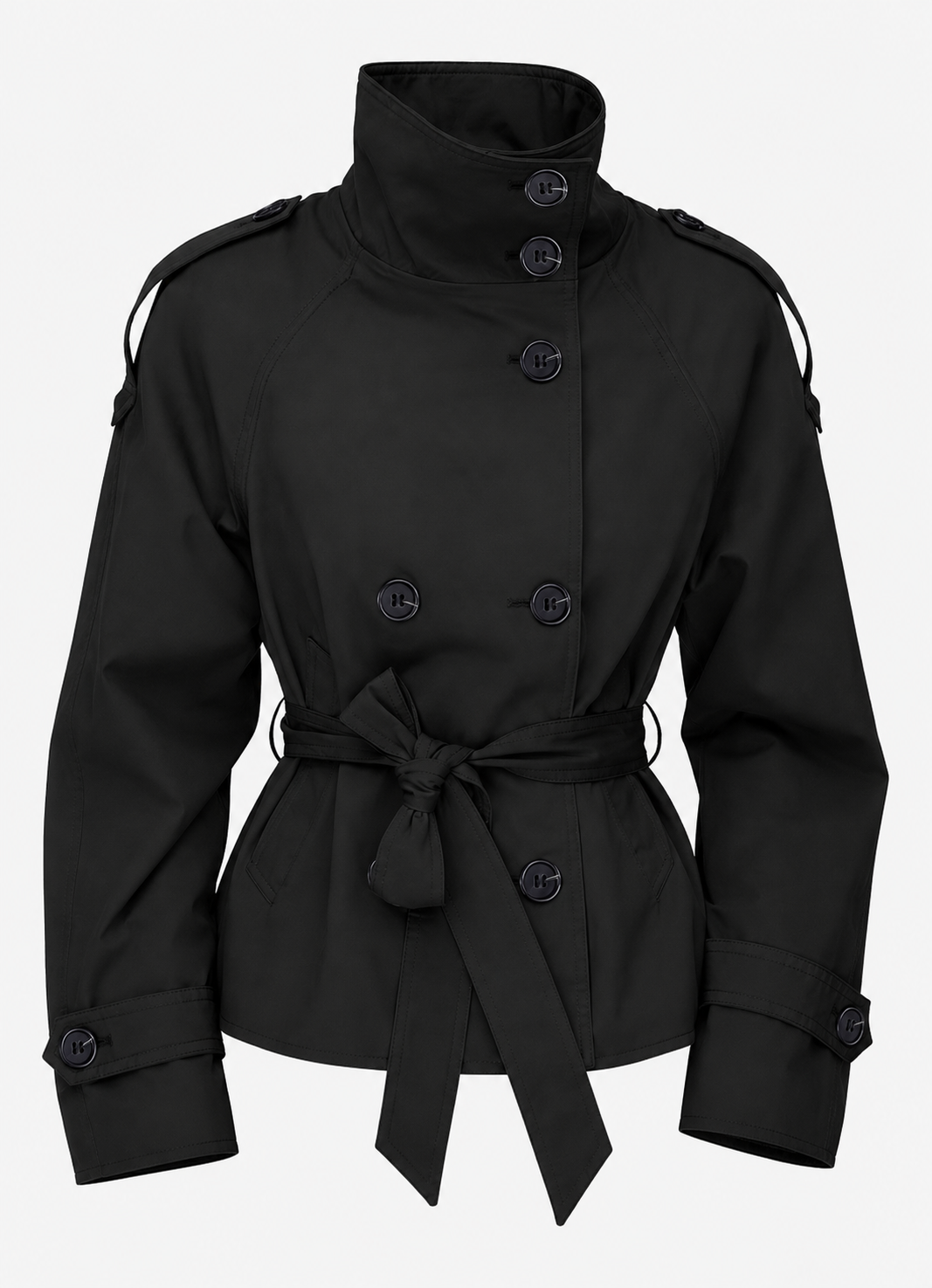 Women's Cropped Trench Coat Double Breasted Short Jacket High Collar