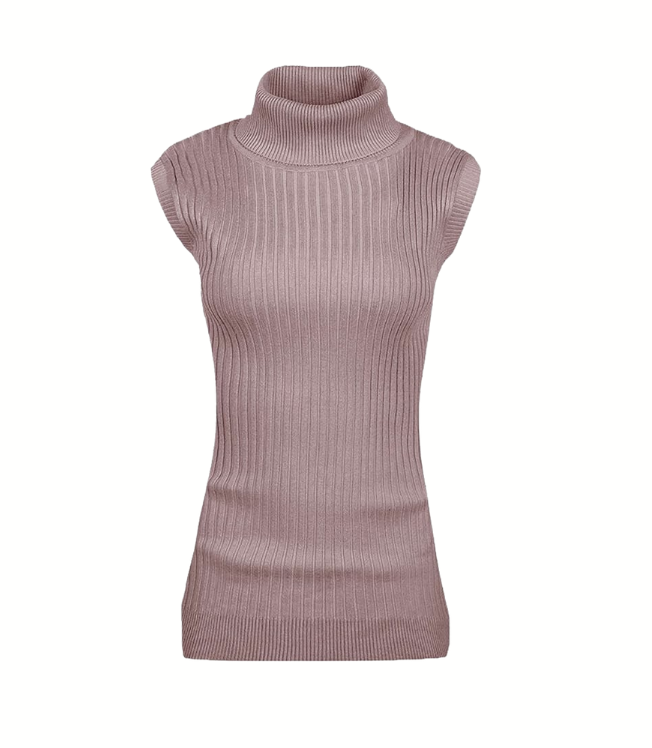 v28 Women Sleeveless High Neck Turtleneck Stretchable Knit Sweater Top