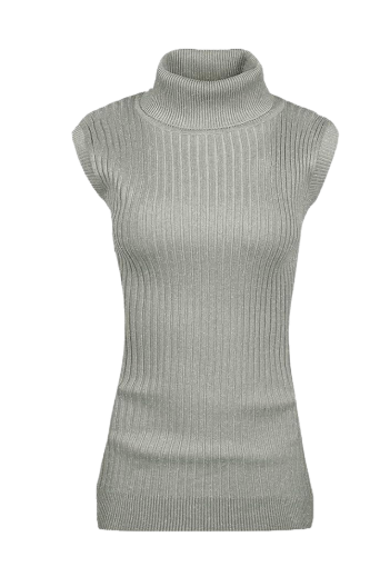 v28 Women Sleeveless High Neck Turtleneck Stretchable Knit Sweater Top