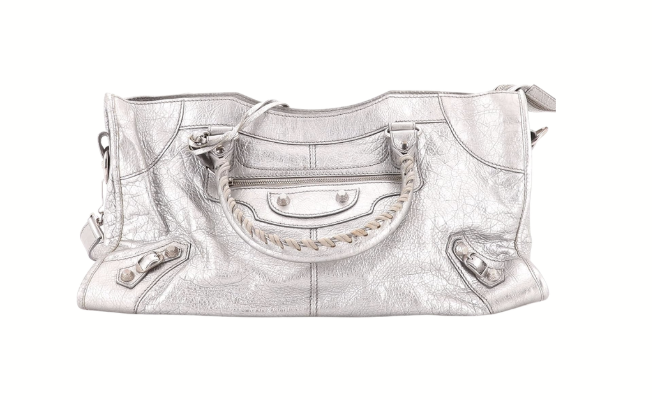 Balenciaga Pre-Loved City Giant Studs Bag Leather Medium, Silver