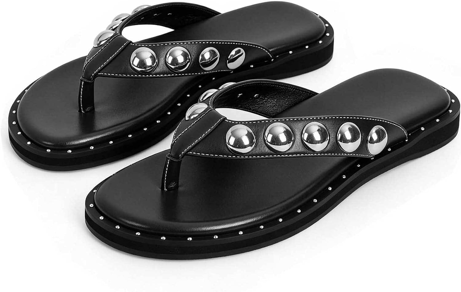 ZJGZF Studded Thong Sandals Womens Flip Flop Slides Round Toe Summer