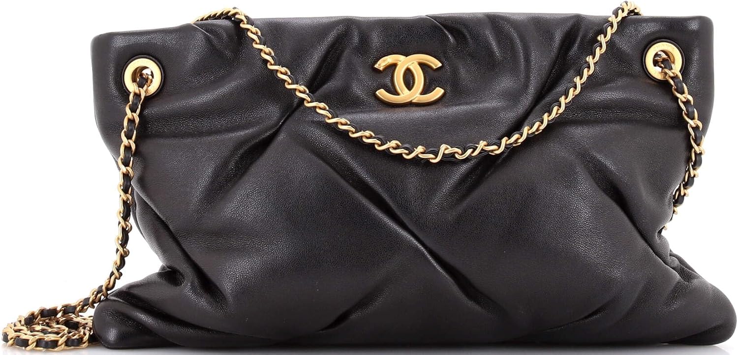 CHANEL Pre-Loved CC Chain Ruched Shoulder Bag Large, Black
